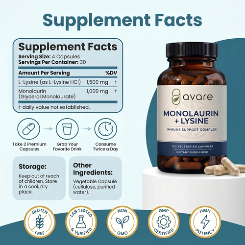 Lysine + Monolaurin Antiviral Capsules