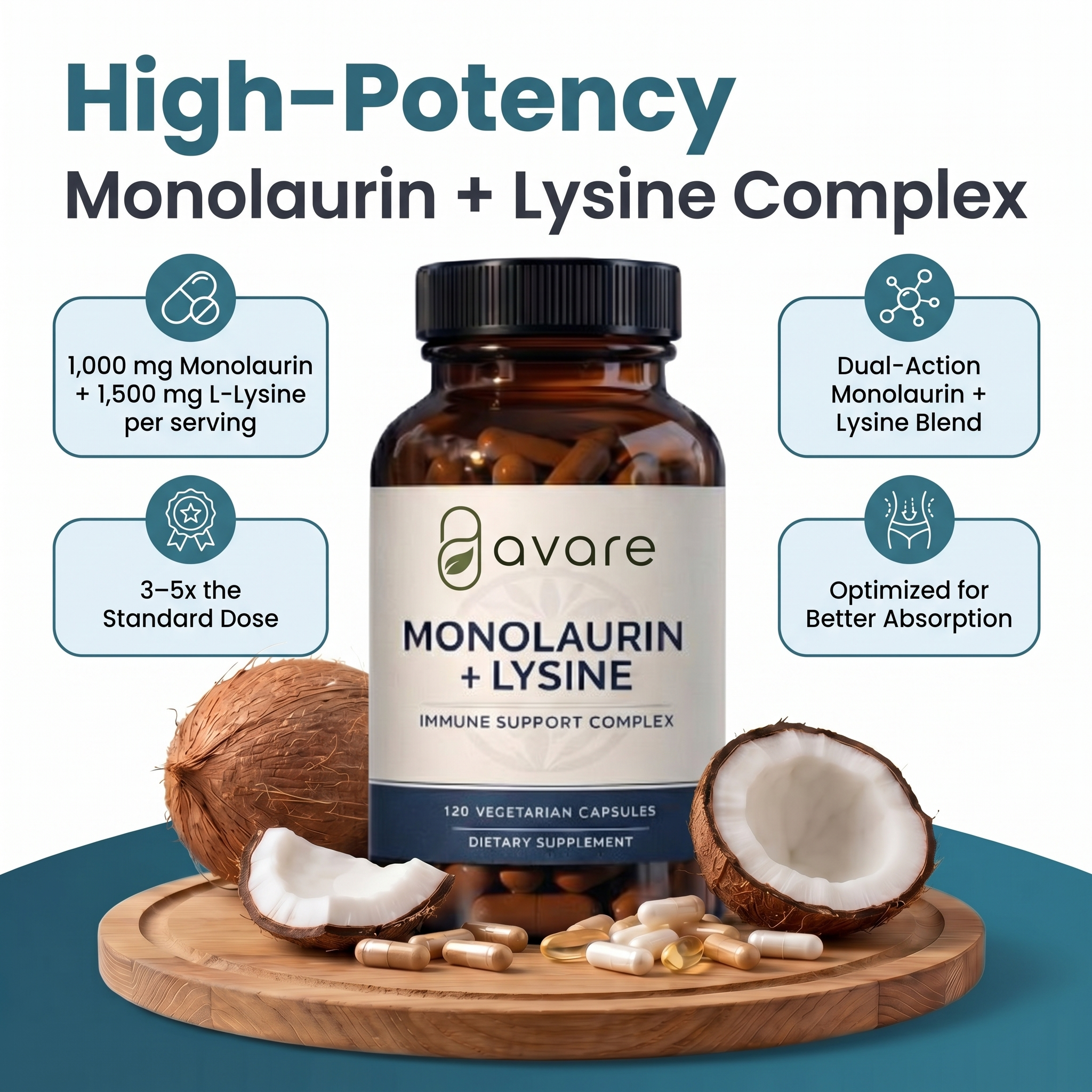Lysine + Monolaurin Antiviral Capsules